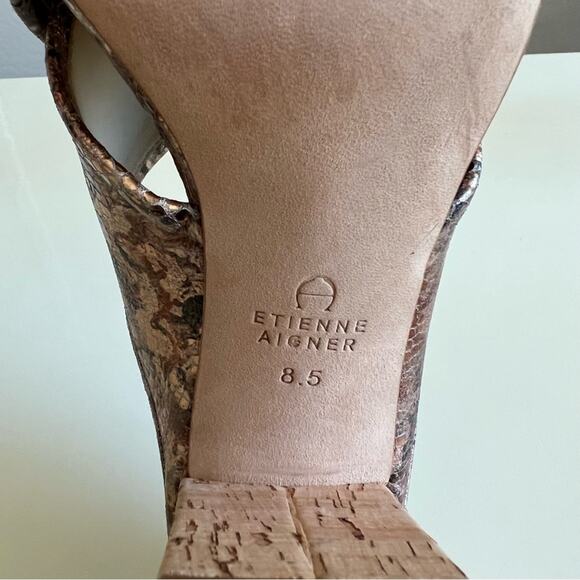 Etienne Aigner Bronze Metallic Cork Block Heel Heeled Mule Sandal Womens 8.5 - Picture 10 of 10